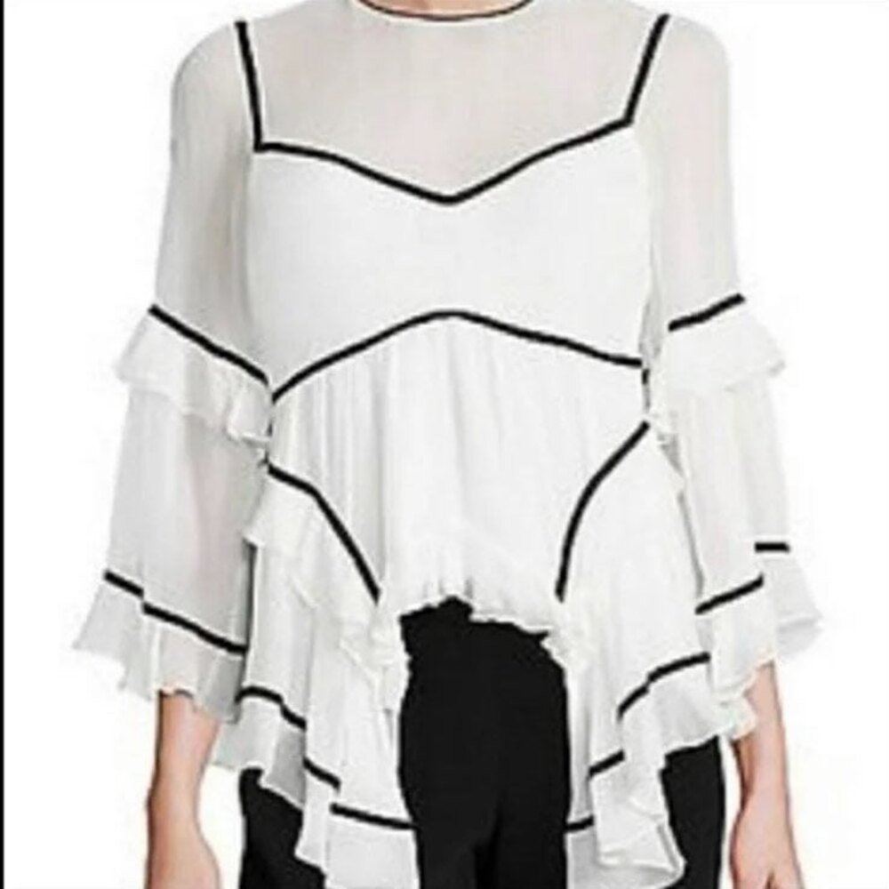 Cinq à Sept Ruffled Silk Blouse in Creamy White S